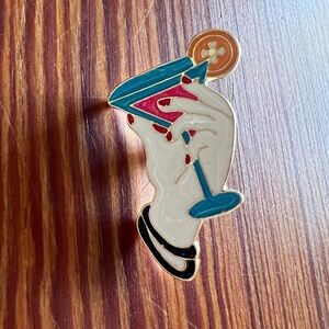 Red Painted Nails Hand Holding Cosmo Enamel Lapel Pin NWT